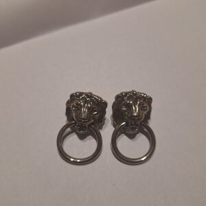 Silver Lion Head Drop Ring Earrings - Women's Accessories